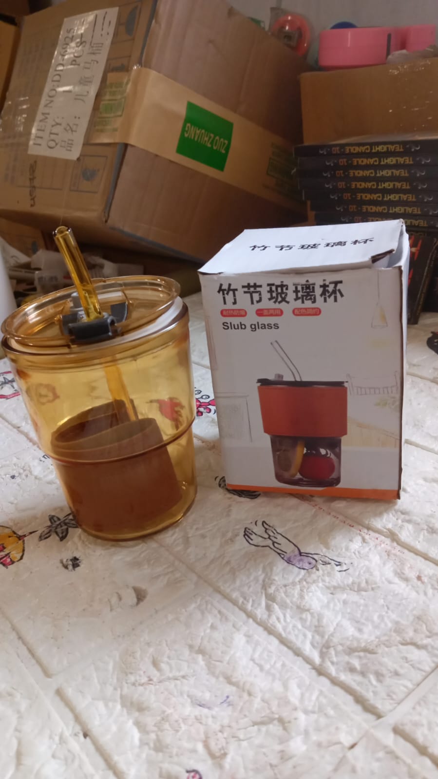 5887 Home Glass Coffee Mug/Tea Cup with Glass Straw and Leakproof Lid Travel Friendly Cups with Heatproof Sleeves 5887 Home Glass Coffee Mug/Tea Cup with Glass Straw and Leakproof Lid Travel Friendly Cups with Heatproof Sleeves